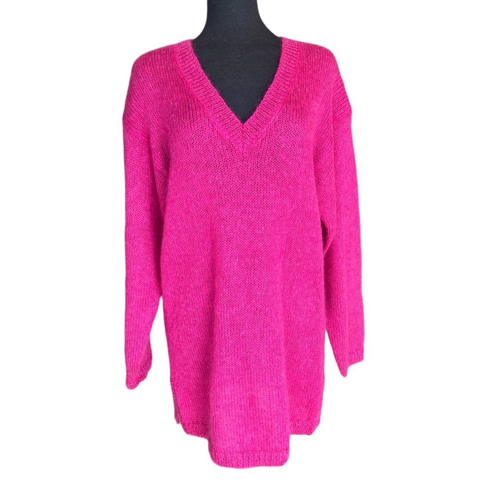 C’EST CITY MOHAIR & ACRYLIC V-NECK SWEATER TUNIC LENGTH NEW TAGS MEDIUM VINTAGE